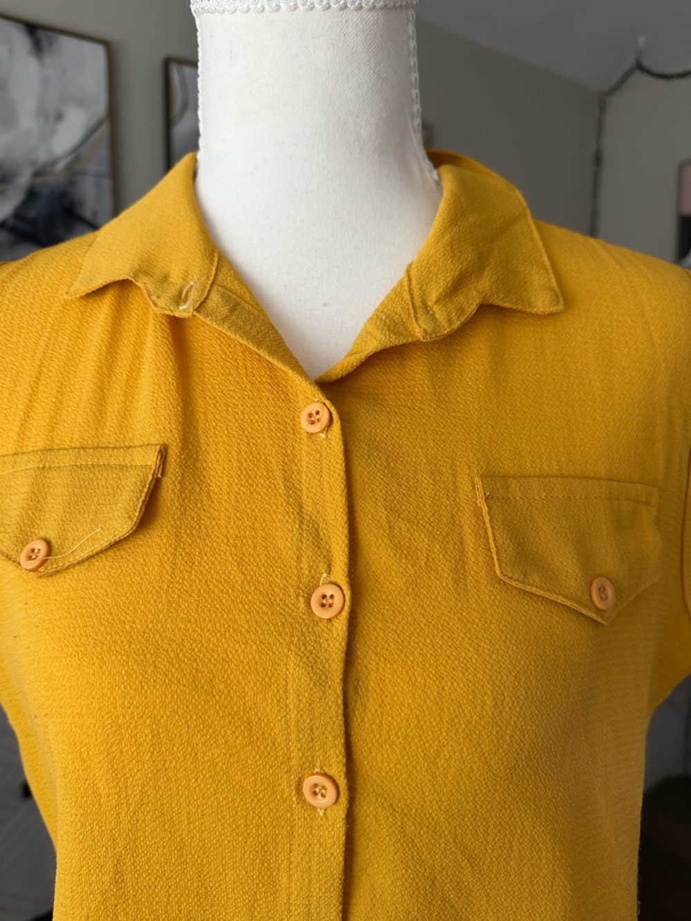 Sleeveless Yellow Peplum Button-Down Blouse - Picture 2 of 4